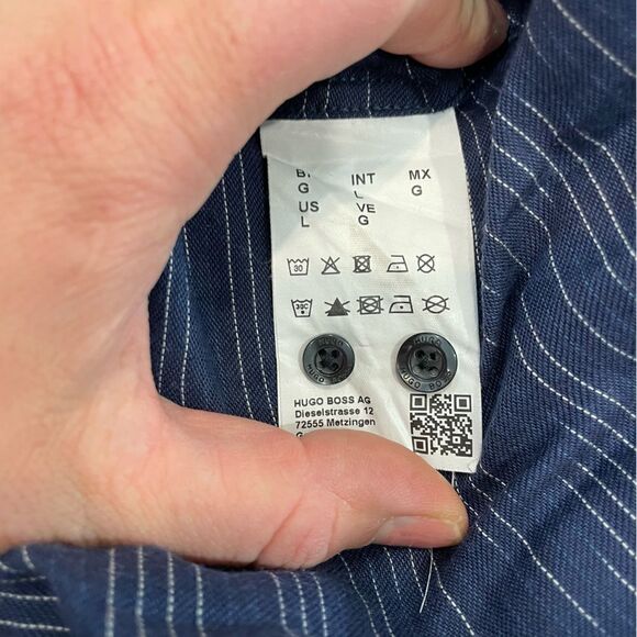 HUGO Hugo Boss Navy Blue Super soft stretchy Cotton Button Up Shirt L - Picture 6 of 12